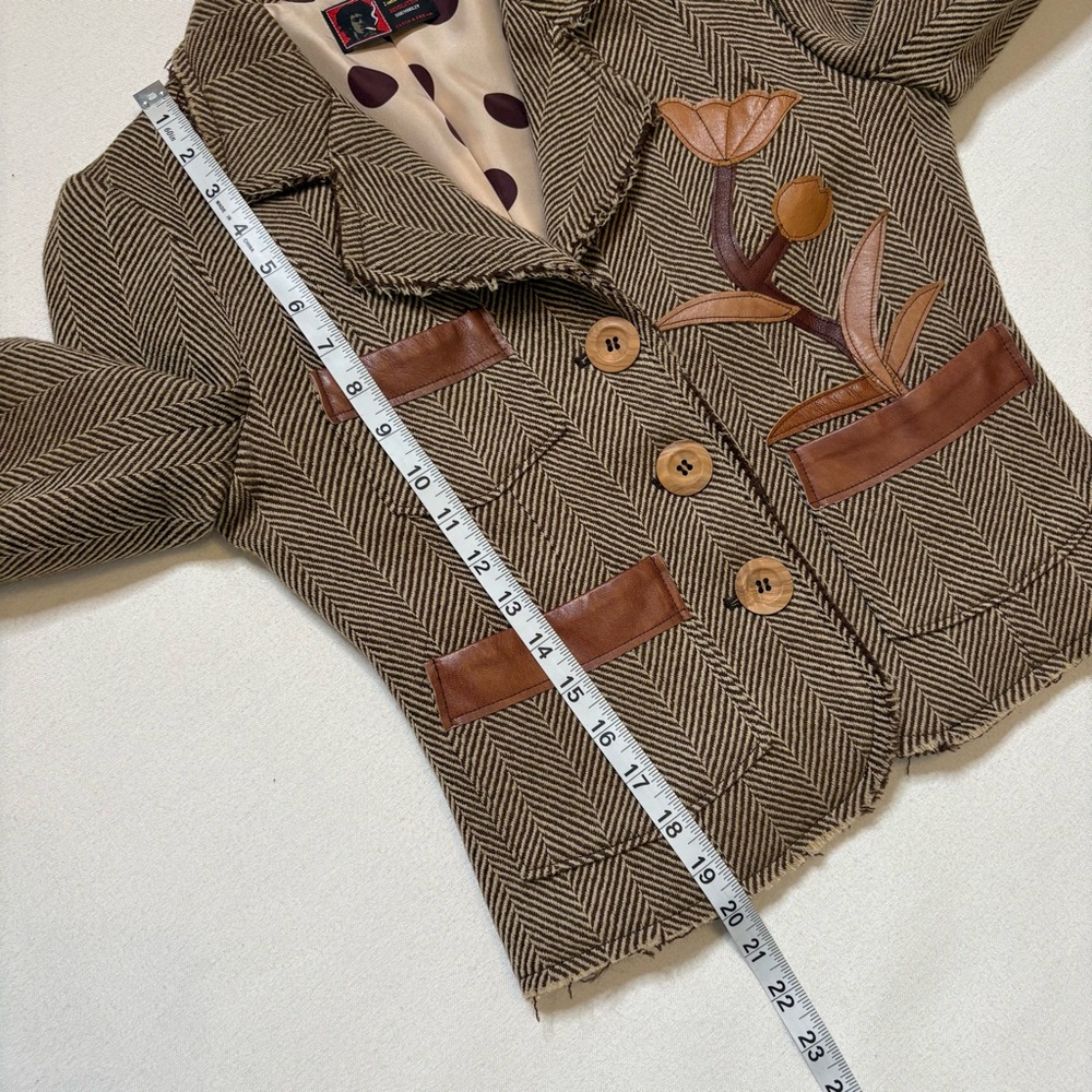 Bob Marley Wool Herringbone Blazer with Brown Leather Accents sz 4 - Picture 13 of 15